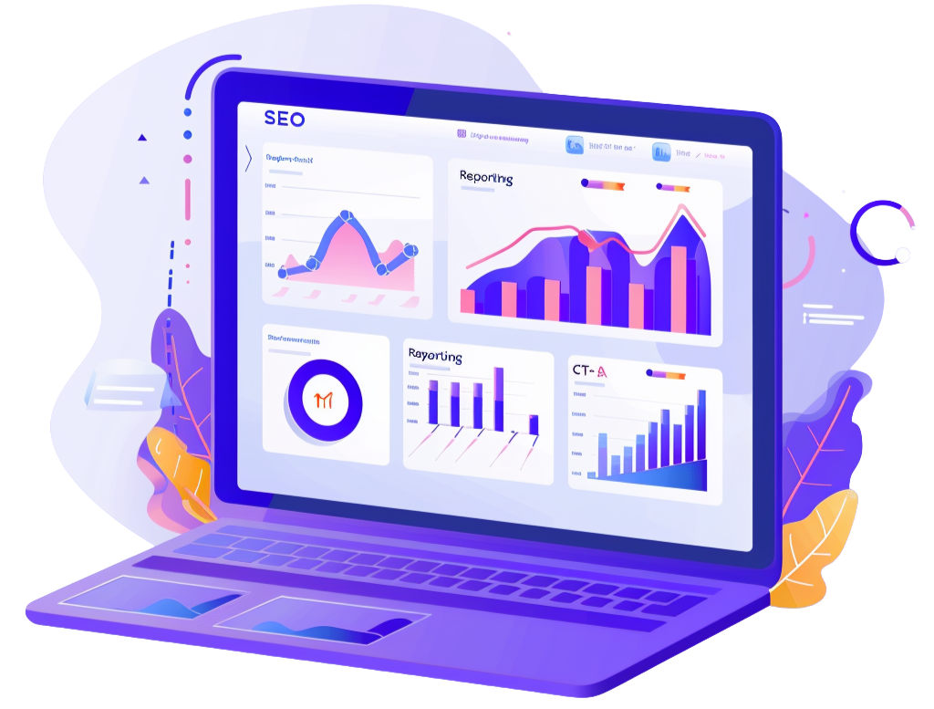 Reporting and Analytics 1 SEO Reporting Dashboard showing traffic, rankings, and performance metrics